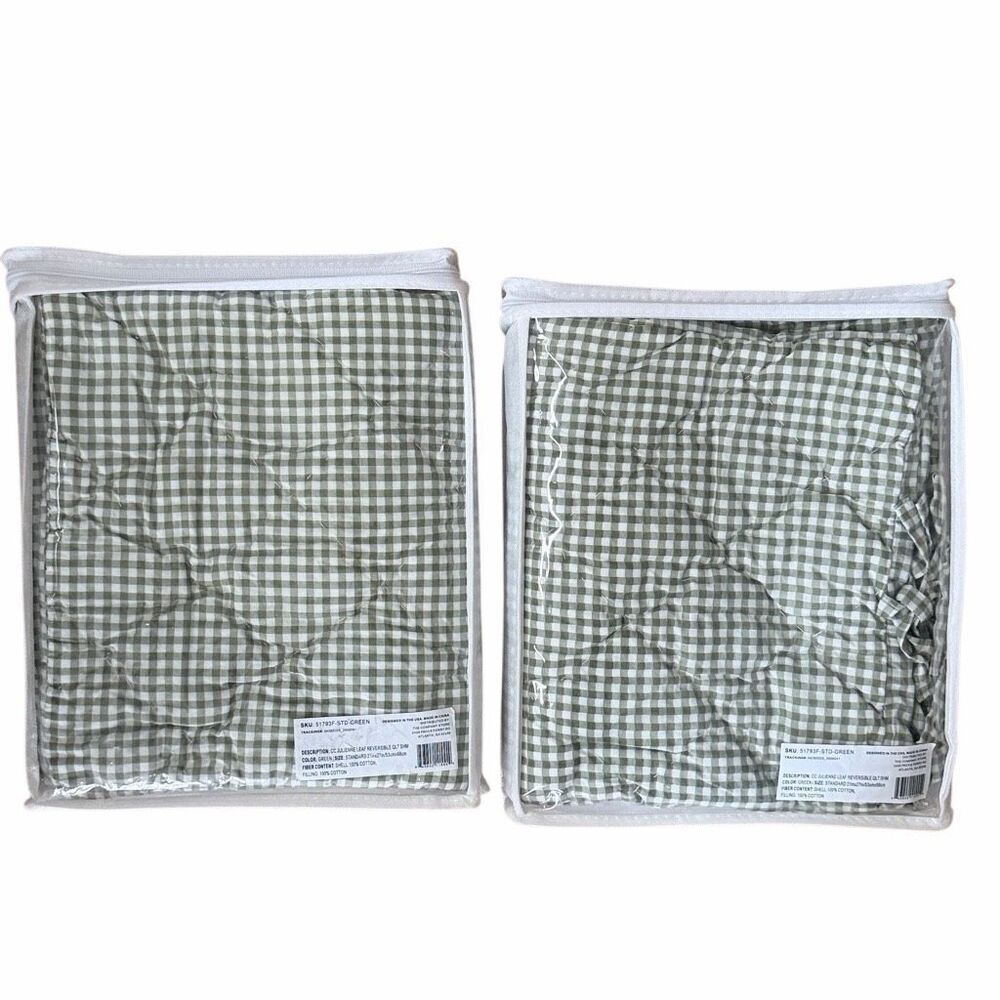 New The Company Store Green  Gingham Quilted Cotton Standard Shams (Set of 2)